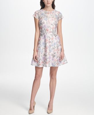 kensie Floral Lace Mini Dress Vestito Casual, Nero, 48 Donna