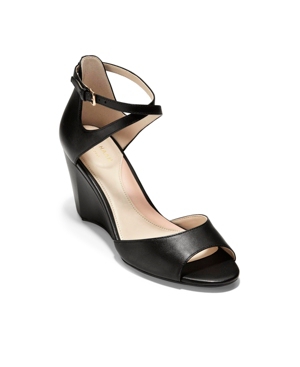 Cole Haan Sadie Grand Open Toe Wedge Sandals In Black Leather ModeSens