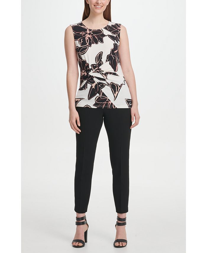 DKNY Floral Printed Side-Knot Top - Macy's