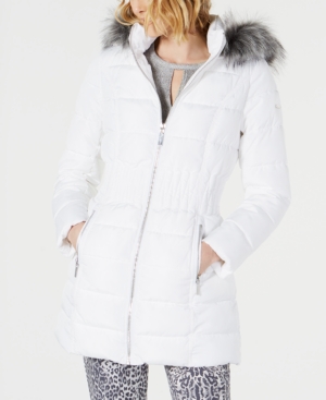 Laundry By Shelli Segal Faux-Fur-Trim Puffer Coat In Real White | ModeSens