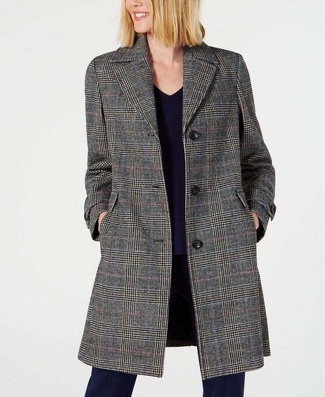 Vince Camuto Single-Breasted Plaid Coat, Created for Macy's & Reviews ...