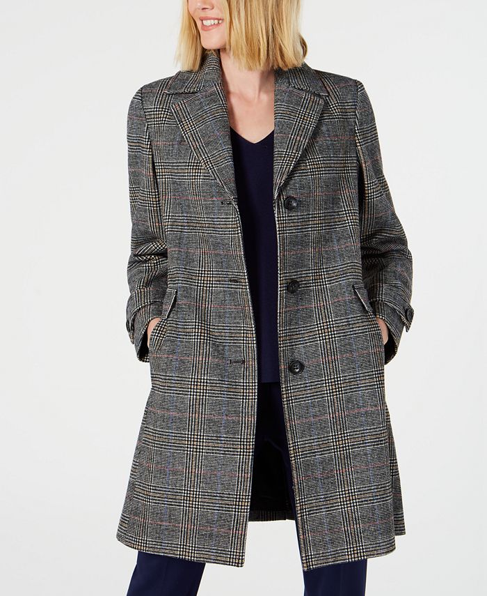 Vince Camuto Single-Breasted Plaid Coat, Created for Macy's - Macy's