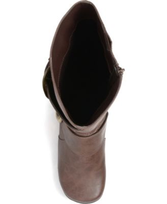 Journee Collection Women's Paris Wide Calf Rouched Buckle Mid Shaft Boots