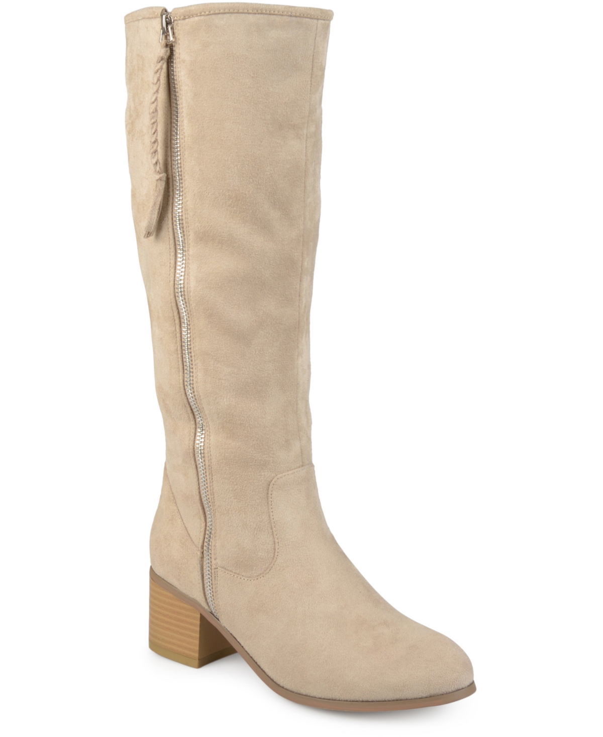 JOURNEE COLLECTION WOMEN'S SANORA WIDE CALF STACKED HEEL MID SHAFT BOOTS 