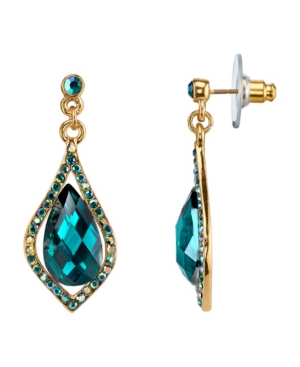 image of 2028 Gold-Tone Emerald Green with Jet Ab Caged Briolette Drop Earrings