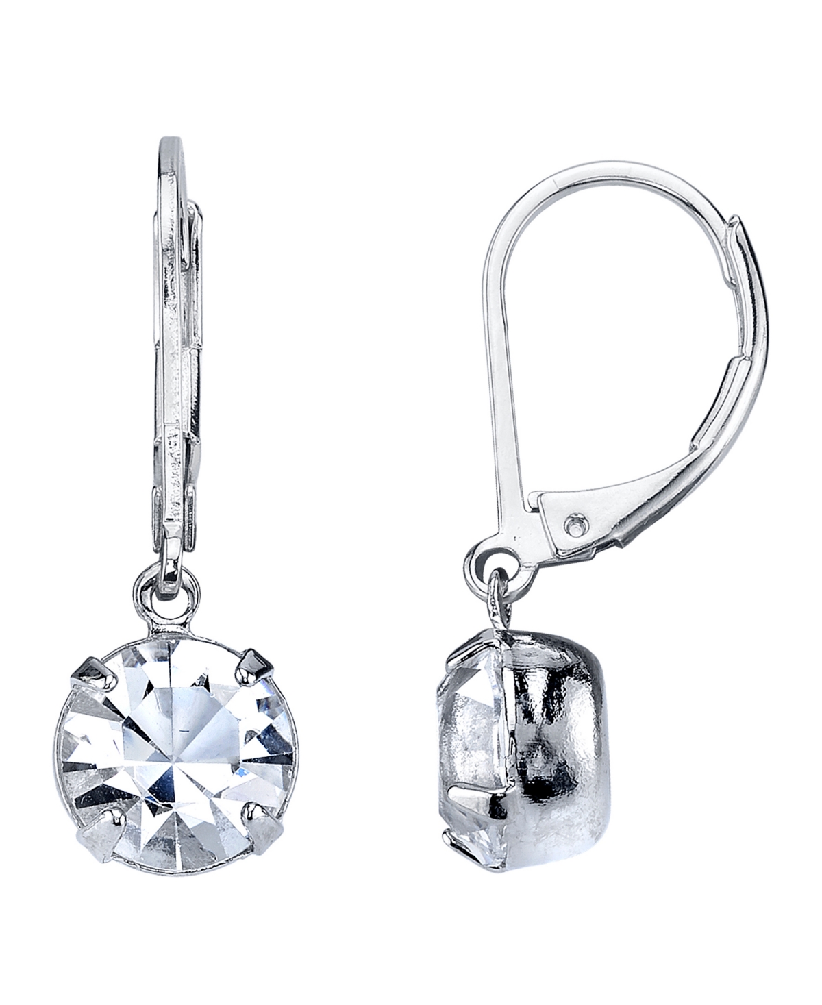 2028 Silver-tone Genuine Crystal Drop Earrings In White