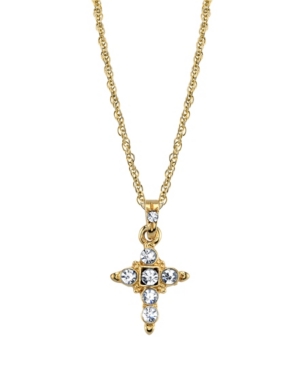 image of 2028 14K Gold Tone Crystal Cross Pendant Necklace 16