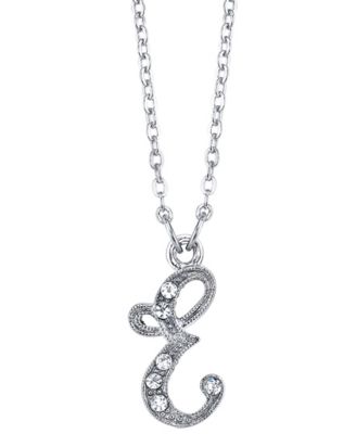 Silver-Tone Crystal Initial Necklace 16" Adjustable