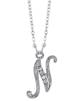 Silver-Tone Crystal Initial Necklace 16" Adjustable