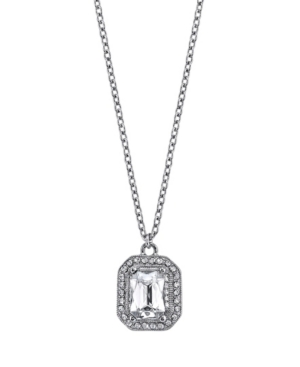 image of 2028 Silver-Tone Crystal Octagon Pendant Necklace 16
