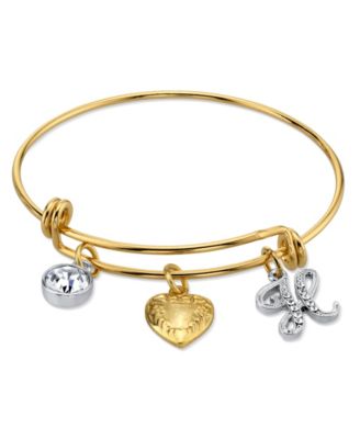 14K Gold-Dipped Heart and Initial Crystal Charm Bracelet