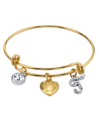 14K Gold-Dipped Heart and Initial Crystal Charm Bracelet