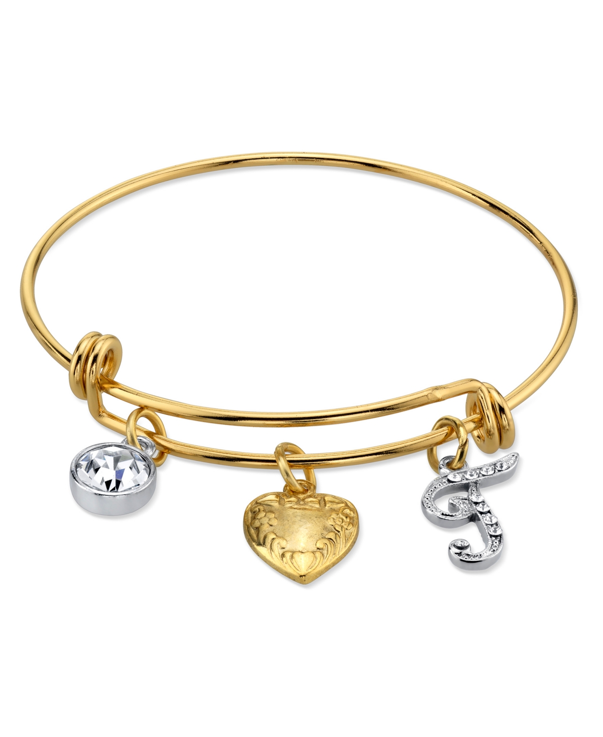 2028 14k Gold-dipped Heart And Initial Crystal Charm Bracelet In Gold