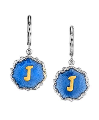 Silver Tone Blue Enamel Gold Tone Initial Earrings