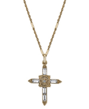 image of Symbols of Faith 14K Gold-Dipped Crystal Cross Pendant Necklace 18