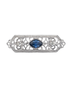 image of Downton Abbey Silver-Tone Crystal and Blue Navette Center Stone Edwardian Filigree Bar Pin