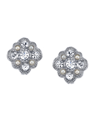 image of Downton Abbey Silver-Tone Crystal and Simulated Pearl Stud Earrings