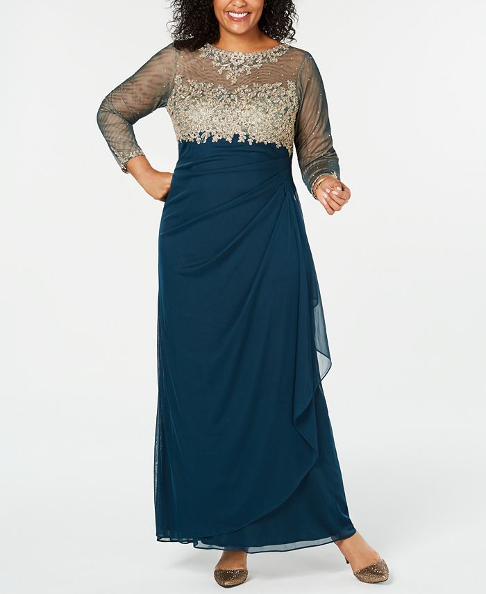 XSCAPE Plus Size Embroidered Illusion Gown & Reviews - Dresses - Women ...