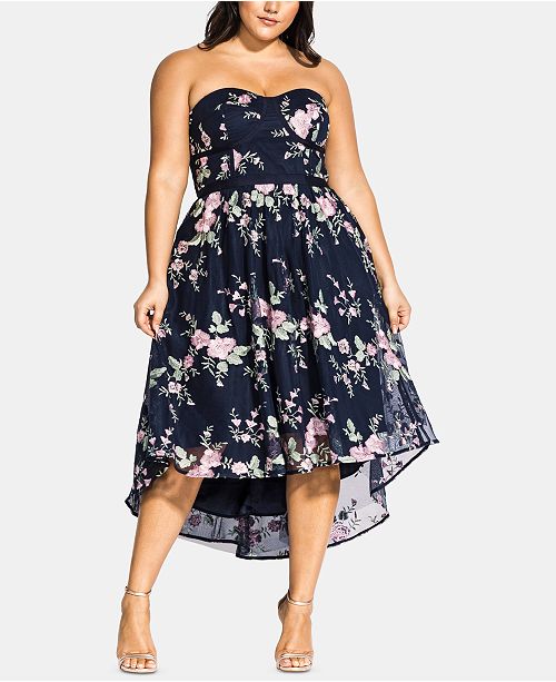 Trendy Plus Size Aphrodite Floral Embroidered High Low Dress