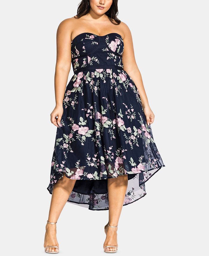 City Chic Trendy Plus Size Aphrodite Floral Embroidered High Low