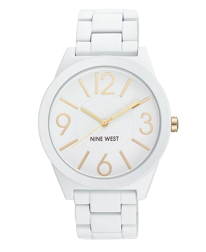 Nine West Women s Quartz Matte White Alloy Link Bracelet Watch