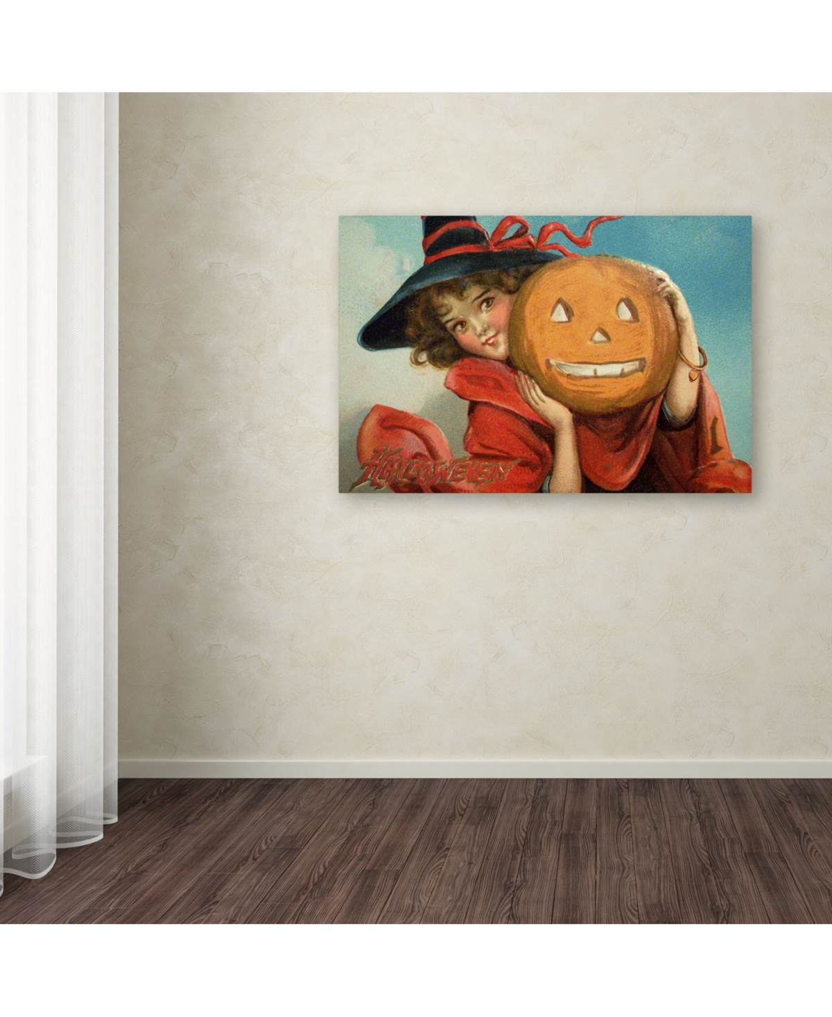 Vintage Apple Collection 'Halloween Girl Blue Sky Pumpkin' Canvas Art -