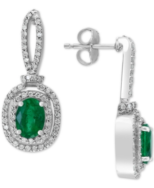 image of Effy Emerald (1-1/2 ct. t.w.) & Diamond (1/2 ct. t.w.) Drop Earrings in 14k White Gold