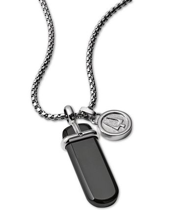 Bulova - Men's Black Onyx Pendant Necklace in Stainless Steel, 26" + 2" Extender