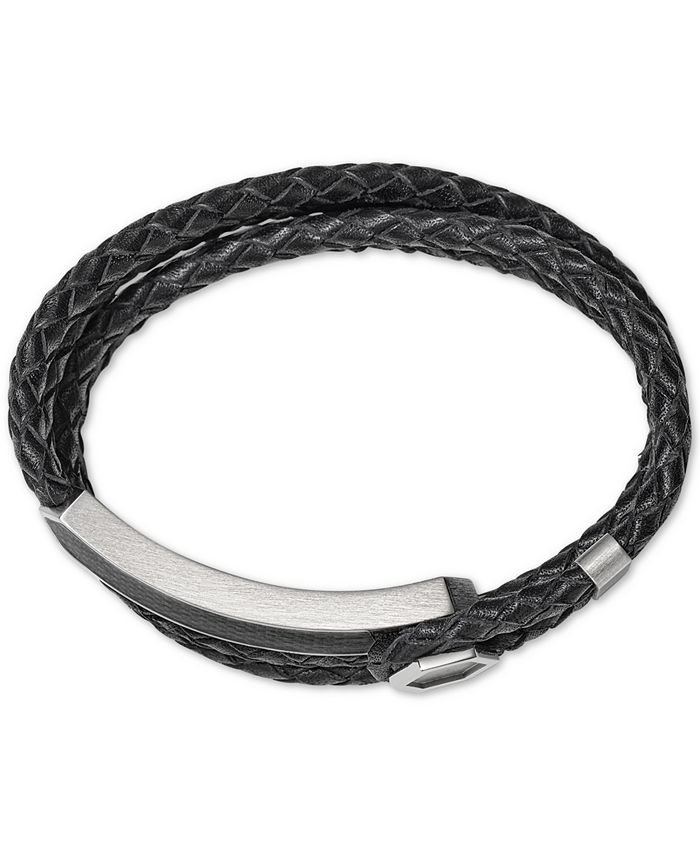 Bulova Men's Braided Leather Wrap Bracelet in Stainless Steel - Macy's