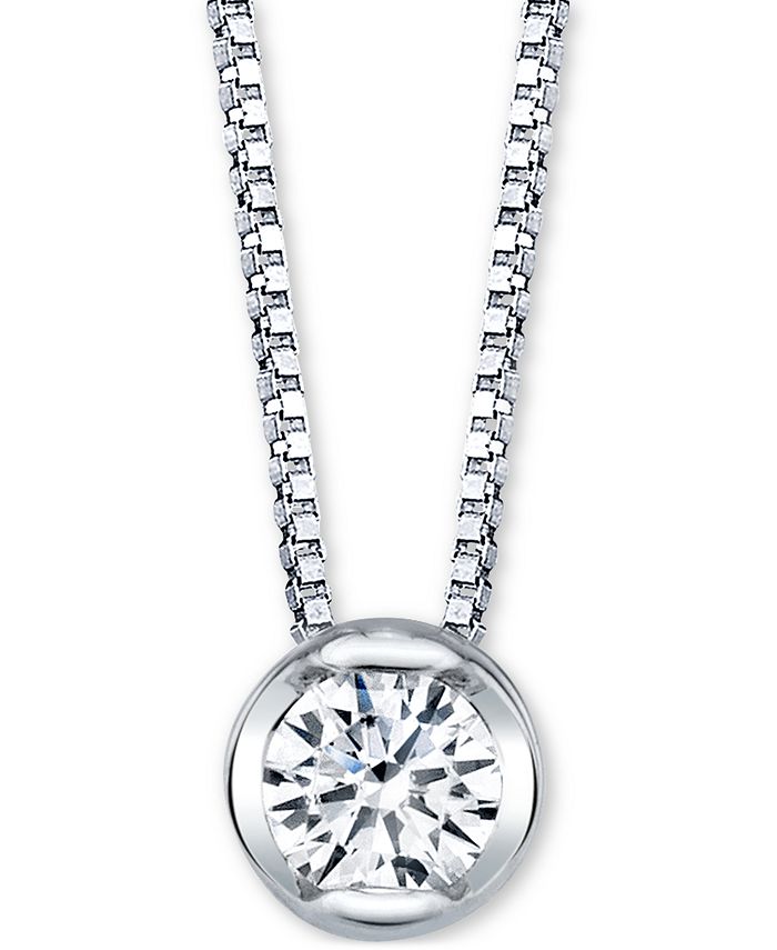 Sirena Diamond Bezel Solitaire 18 Pendant Necklace (1/10 ct. t.w.) in 14k  White Gold