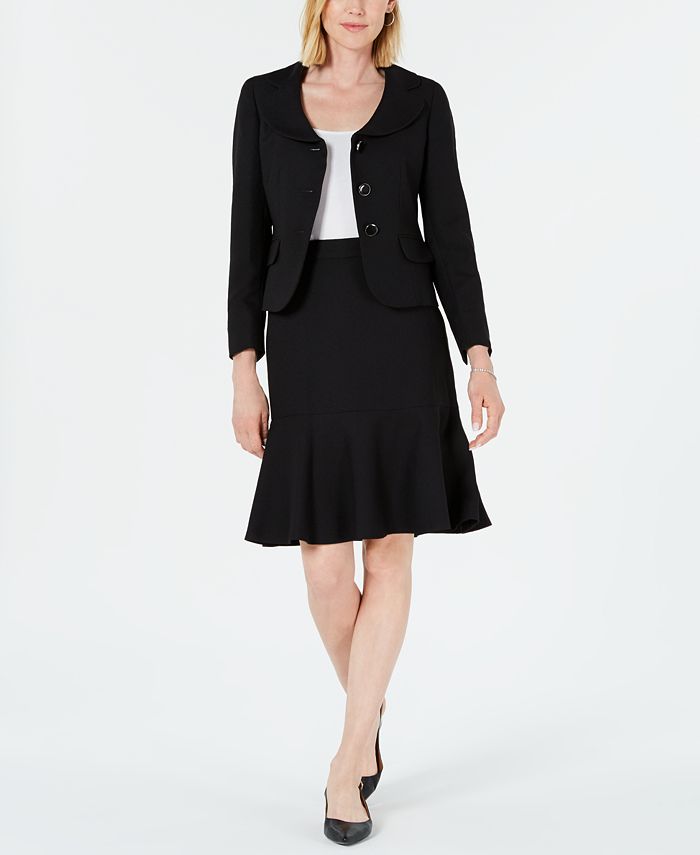 LeSuit Womens Petite Jacquard 3 Bttn Skirt Suit Suit-Skirt Set