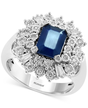 image of Effy Sapphire (1-1/2 ct. t.w.) & Diamond (3/8 ct. t.w.) Statement Ring in 14k White Gold
