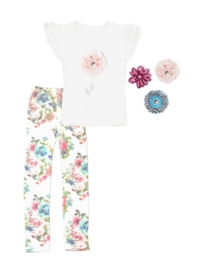 Mi Amore Gigi Little and Big Girls Interchangeable Flower Top and Floral Print Leggings
