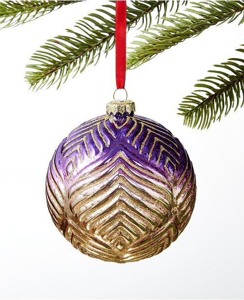 Holiday Lane Joyeux Noel Purple And Gold Glass Ball Ornament