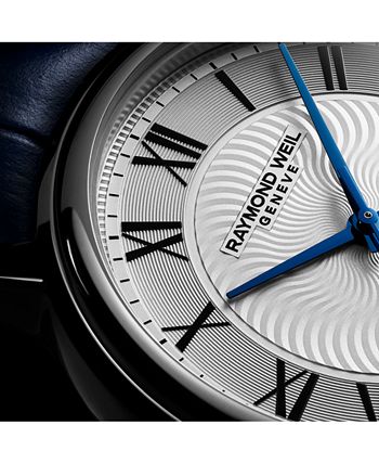Raymond Weil - Men's Swiss Maestro Moonphase Dark Blue Leather Strap Watch 39.5mm
