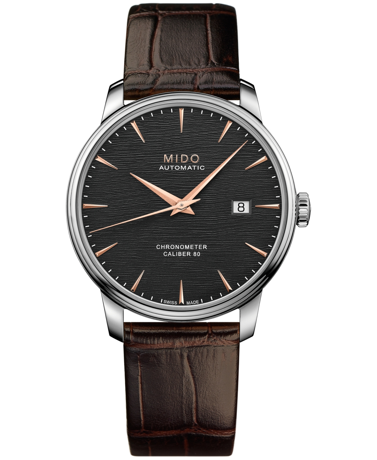 MIDO MEN'S SWISS AUTOMATIC BARONCELLI BROWN LEATHER STRAP WATCH 40MM