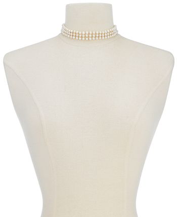 Macy's - Cultured Freshwater Pearl (5mm) Three Strand Choker Necklace in Sterling Silver