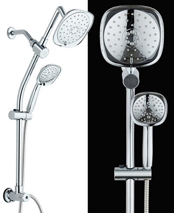 HotelSpa - Spa Station 34" Adjustable Drill-Free Slide Bar with 48-setting Showerhead Combo & Height Extension Arm