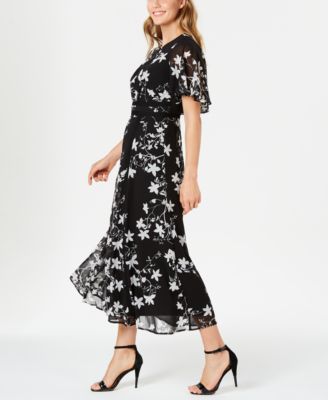 Calvin Klein Floral Printed Flutter-Sleeve Maxi Dress