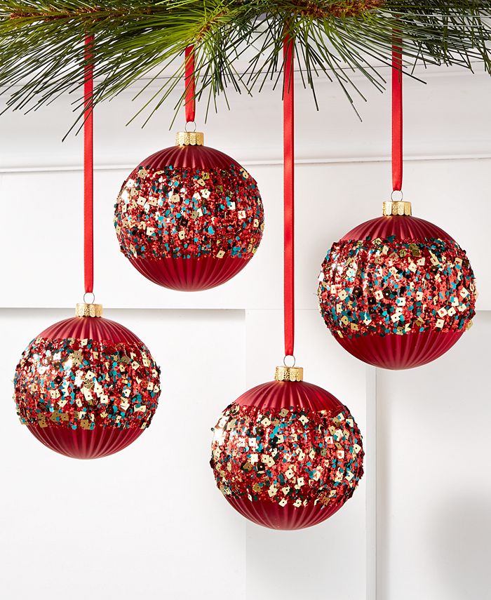 Holiday Lane Christmas Cheer Shatterproof Red Sequin Ornaments, Set of ...