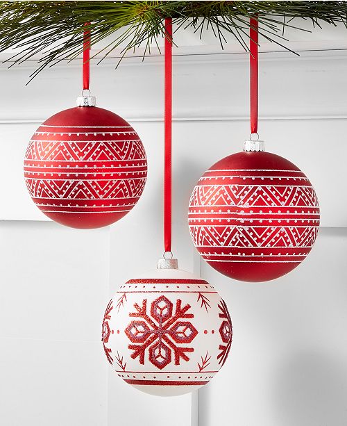 Holiday Lane Christmas Cheer Set Of 3 Shatterproof Red And White