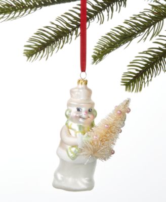 Holiday Lane - Shimmer and Light Silver Snowman with Christmas Tree Ornament