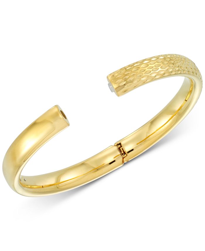 Signature Gold Diamond Accent Patterned Bangle Bracelet in 14k Gold ...