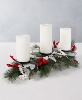Martha Stewart Collection - Farmhouse Holidays Red, White & Blue Berry Candle Holder Centerpiece
