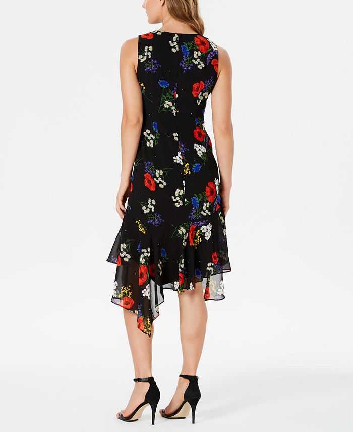 Calvin Klein Ruffled-Hem Floral Midi Dress - Macy's