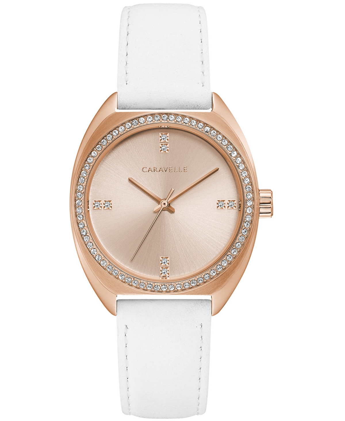 Caravelle Designed by Bulova Women's Crystal White Leather Strap Watch 32mm Women's Shoes
