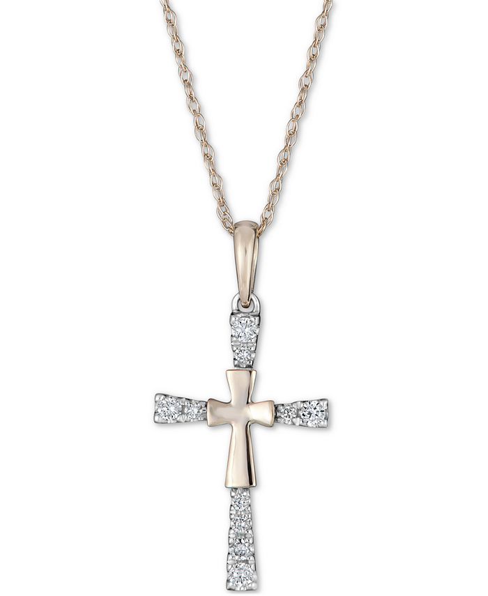 Macy's - Diamond Cross 18" Pendant Necklace (1/10 ct. t.w.) in 14k Gold