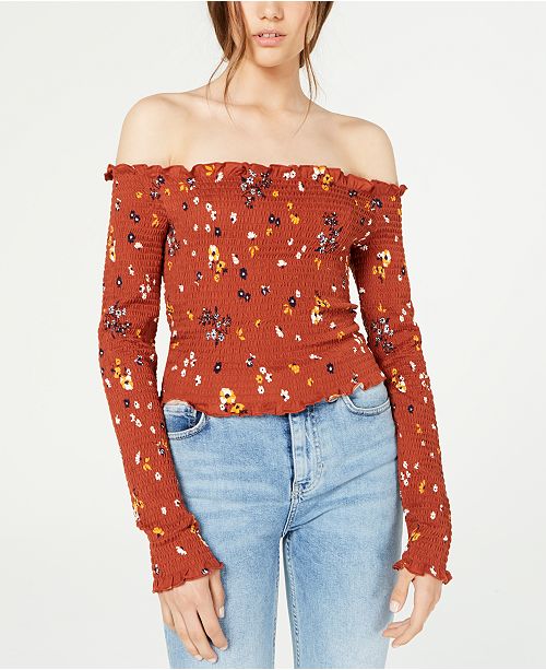 Self Esteem Juniors Printed Smocked Off The Shoulder Top