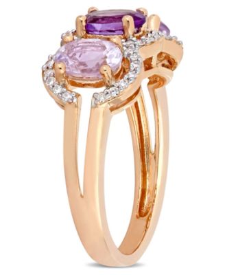 Amethyst (1-5/8 ct.t.w.) and Diamond (1/5 ct.t.w.) 3-Stone Halo Ring in 18k Rose Gold over Sterling Silver