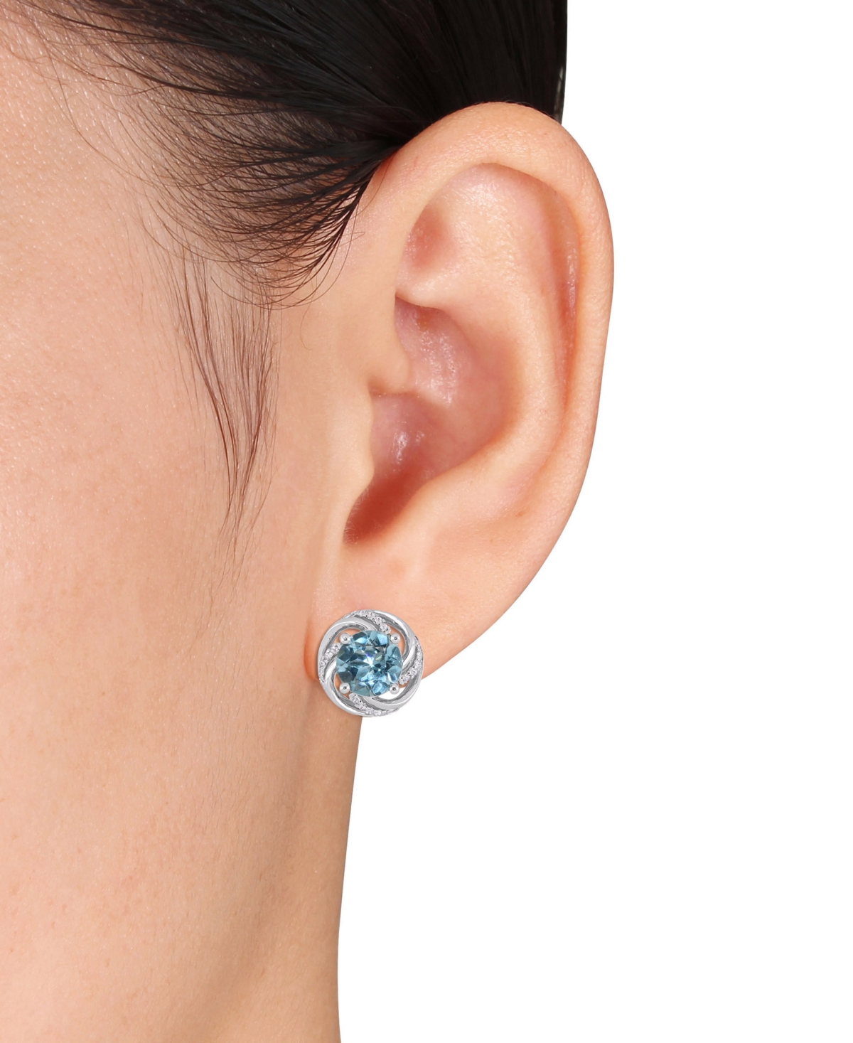 Macy's Blue Topaz (4-3/4 Ct. T.w.) And White Topaz (1/4 Ct.t.w.) Swirl Halo Stud Earrings In Sterling Silve In Blue Topaz